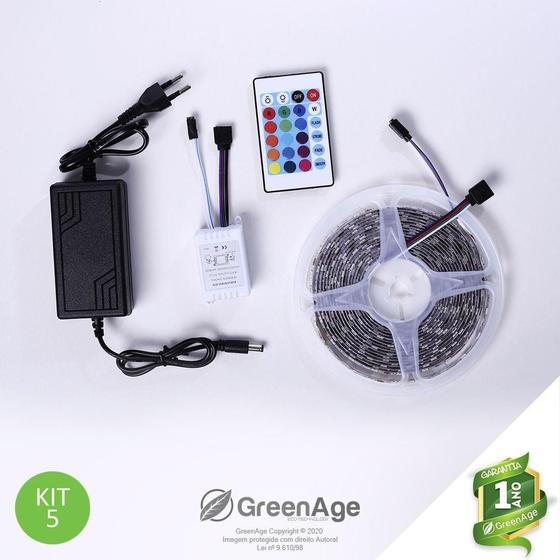 Imagem de Fita Led 5050 Rgb 12V 5M Ip65 Com Controle + Fonte Kit 5