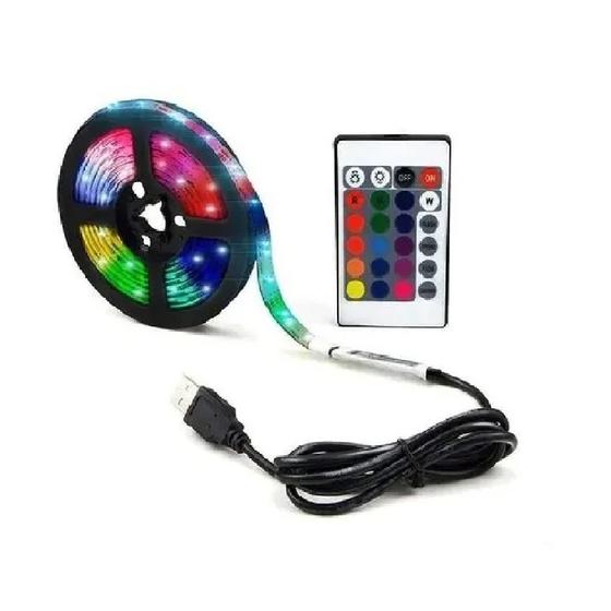 Imagem de Fita Led 5050 Rgb Controle Remoto 2m 5v Usb Para Tv Pc Carro