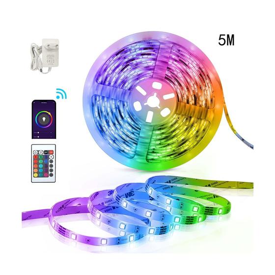 Imagem de Fita LED 5m Inteligente Adesiva Kit Com Controle Remoto APP Wi-fi Casa Inteligente RGB IP65