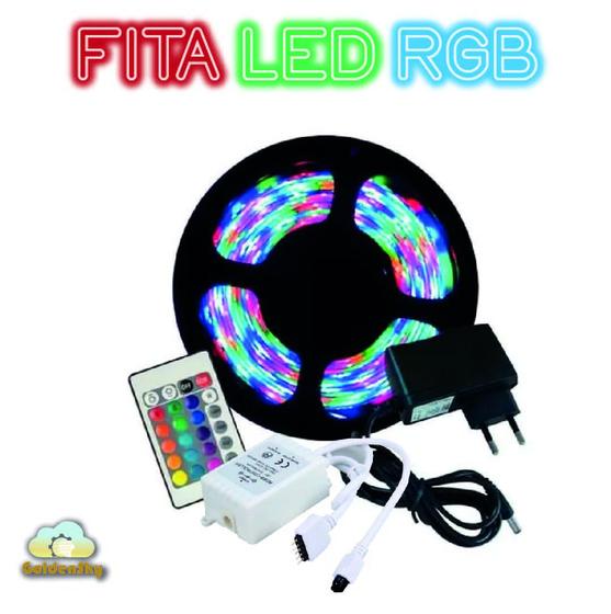 Imagem de Fita Led 5m Rolo Rgb 300 Led + Controle + Fonte