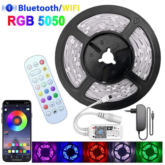 Imagem de Fita LED Bluetooth e Controle Remoto Com 300 LEDS 5050 RGB Controle APP Com 5 Metros IP65 - DY8747