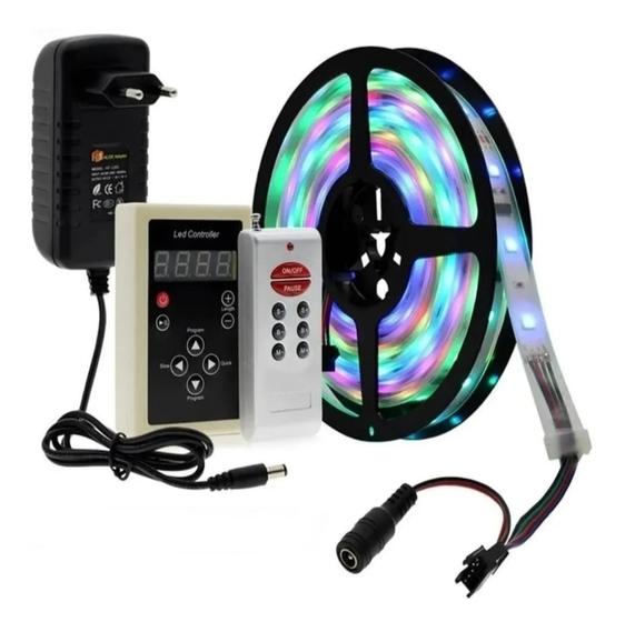 Imagem de Fita Led Digital 6803 Rgb Com Controle 328 Efeitos + Fonte