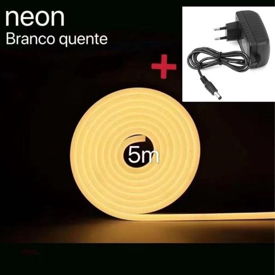 Imagem de Fita Led Neon Branco Quente Flexivel 5m 12v Mais Fonte 12v