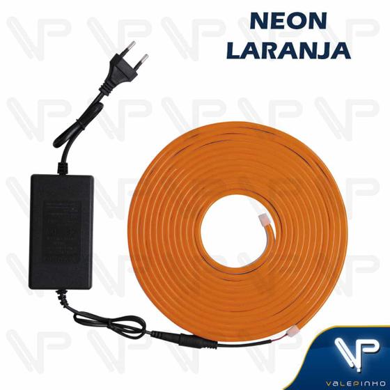 Imagem de Fita led neon flexivel 8w 12v laranja 5 metros ip20 com fonte
