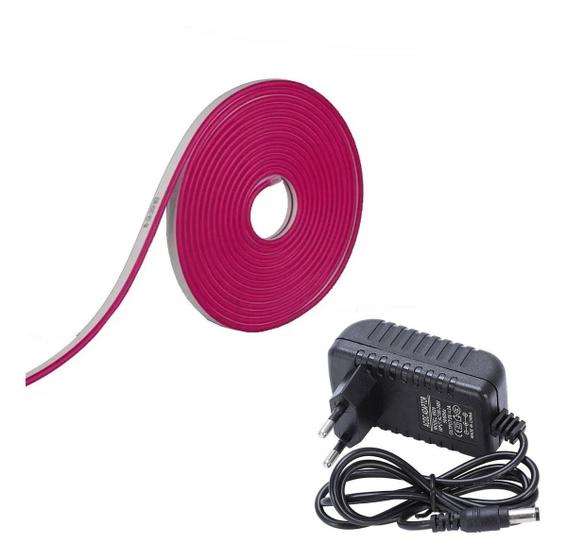 Imagem de Fita Led Neon Rosa Pink Flexível 5m Mais Fonte Adapter 12v