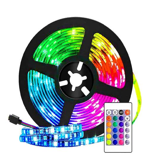 Imagem de Fita Led Para Mesa Gamer PC Luz RGB Decoração Rolo 5 Metros Colorido C/ Controle