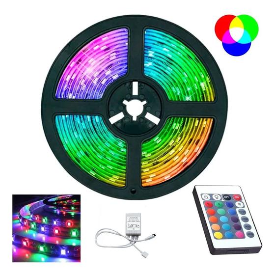 Imagem de Fita Led Rgb 3528 5m 300 Leds À Prova D'água + Controle Decoração Sanca