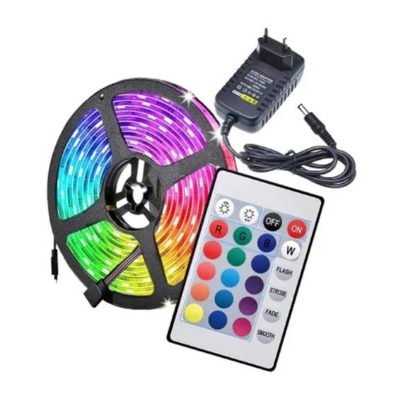 Imagem de Fita LED Rgb 3528 Bivolt com Fonte e Controle Remoto 3 Cores 5 Metros