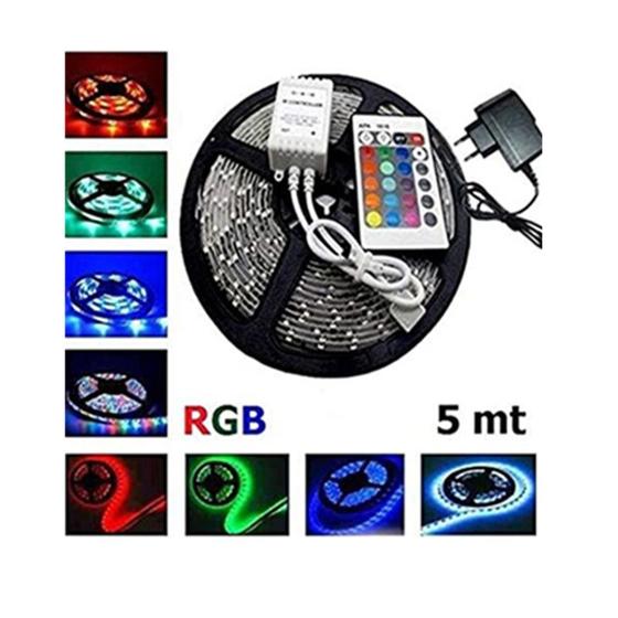 Imagem de Fita led rgb 5050 5 metros 300 leds 12v prova dágua + controle e fonte