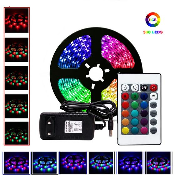 Imagem de Fita Led Rgb 5050 5 Metros Para Decoração Do Quarto Com Fonte Bivolt