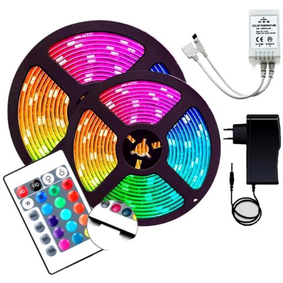 Imagem de Fita Led Rgb 5050 Rolo 10M Prova D'Água + Controle + Fonte