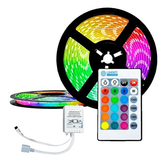 Imagem de Fita Led Rgb 5050 Rolo Ip20 + Controle + Fonte Bivolt 25W