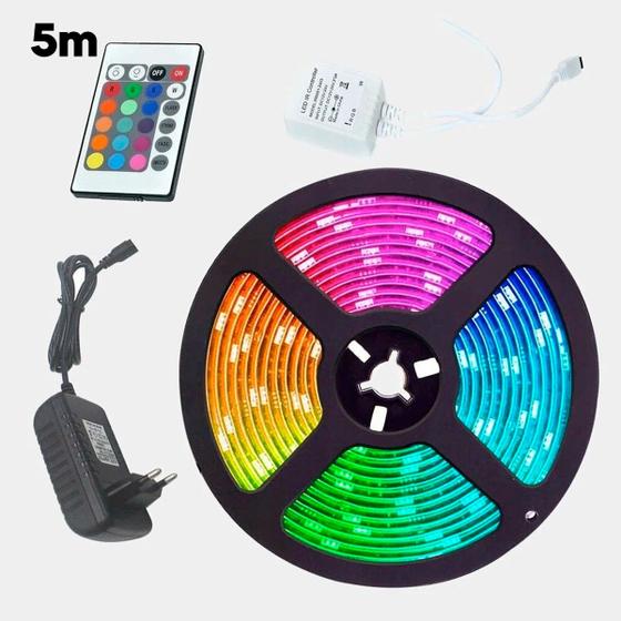 Imagem de Fita Led Rgb 5m Flexível Decoração Colorida C/Controle