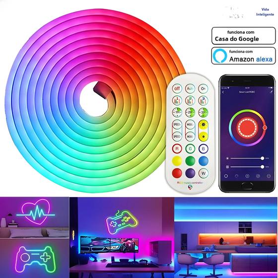 Imagem de Fita LED RGB Neon Flexível 12V - Smart Home Tuya, Alexa e Google Home