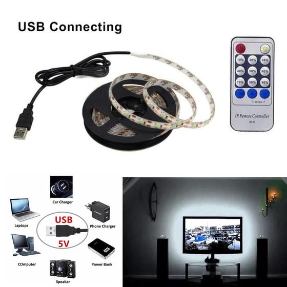 Imagem de Fita LED USB 5V 5050 Branco Frio 150 LED Black Silicone 3 metros + Controle Dimmer