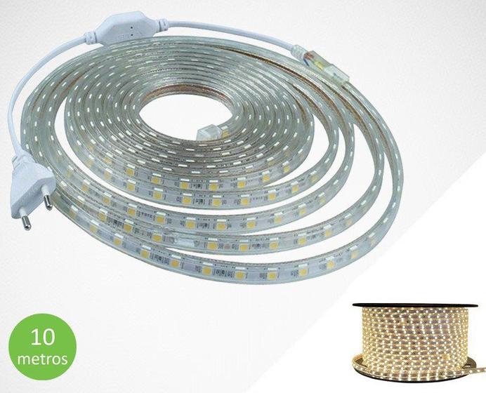 Fita Mangueira Led 5050 Branco Neutro 220v 10m + Adaptador Menor preço em Fita Mangueira Led 5050 Branco Neutro 220v 10m + Adaptador
