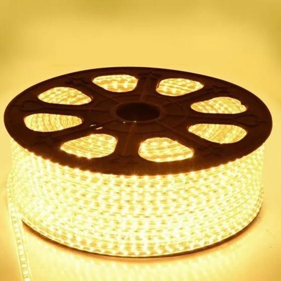 Imagem de Fita Mangueira Led 5050 Branco Quente 220v 12m + Adaptador