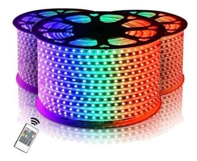 Imagem de Fita Mangueira Led Rgb 12m 5050 Ip68 Fonte + Controle 220v