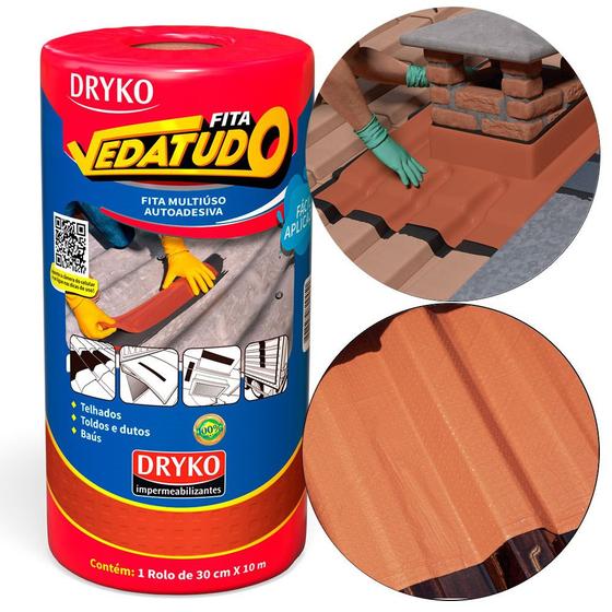 Fita manta asfáltica telhado terracota auto adesiva 30 cm x 10 m - Vedatudo - Dryko Menor preço em Fita manta asfáltica telhado terracota auto adesiva 30 cm x 10 m - Vedatudo - Dryko