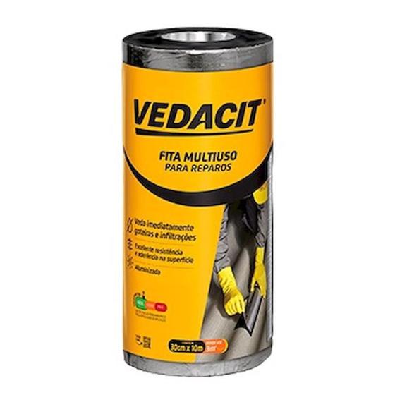 Fita multiuso adesiva de alumínio 30 cm x 10 m - vedacit Menor preço em Fita multiuso adesiva de alumínio 30 cm x 10 m - vedacit