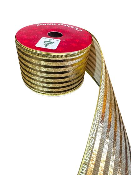 Imagem de Fita Natalina Dourada com listras 6.3 x 10m para decoração