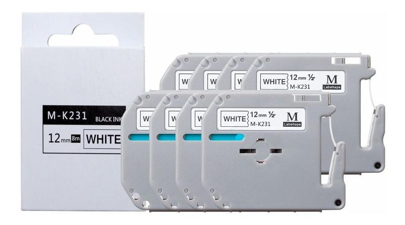 Imagem de Fita para Compatível Com Rotulador Brother 12mm x 8m Preto sobre Branco Kit Com 8 un.