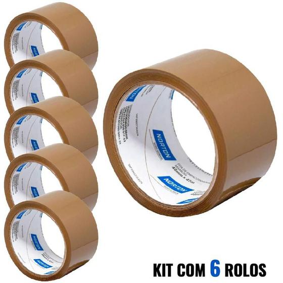 Imagem de Fita para Empacotamento Marrom 48MM x 45 Metros Kit 6 Rolos NORTON