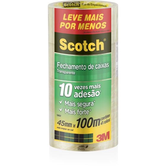 Imagem de Fita para Empacotamento SCOTCH 5802 45MM X 100M Transparente - Pacote com 04 Unidades