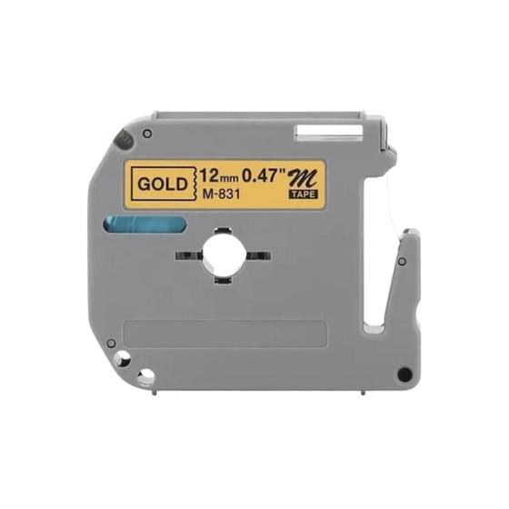 Imagem de Fita para Rotulador M-831 MK831 para PT55, 55MB, 65SL e M95 - 12mmx8m Preto/Dourado