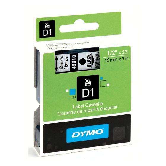 Imagem de Fita poliester para rotulador eletronico dymo 12mmx7m mod d1 preto com transparente