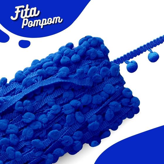 Imagem de Fita Pompom Azul Royal 20mm Rolo Com 25 Metros - Nybc