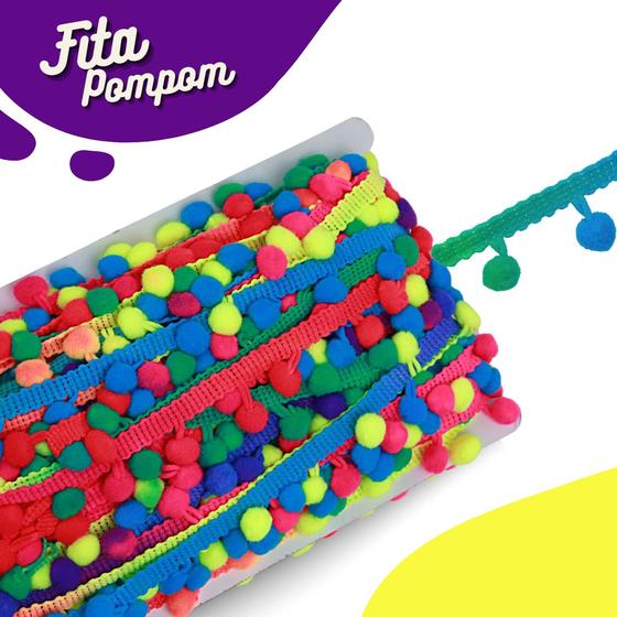 Imagem de Fita Pompom Multicolorido 30mm Rolo Com 25 Metros - Nybc