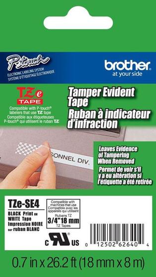 Fita Rotulador Brother TZE-SE4 18mm Preto/Branco Segurança Void Menor preço em Fita Rotulador Brother TZE-SE4 18mm Preto/Branco Segurança Void