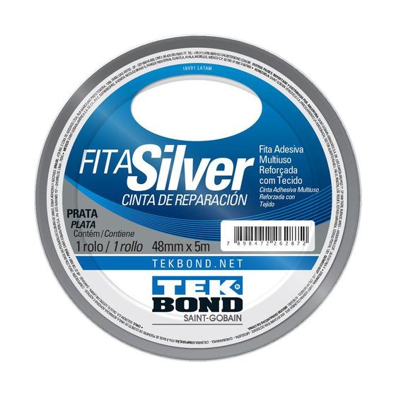 Imagem de Fita Silver Tape 5m X 48mm Tek Bond Faixa Prata + Resistente