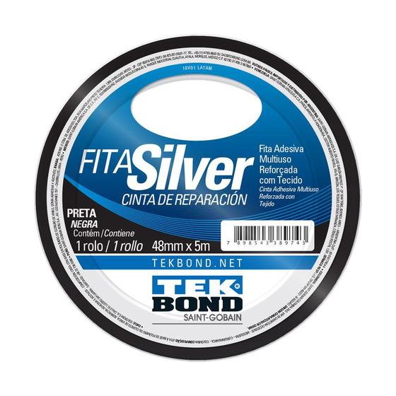 Imagem de Fita Silver Tape 5m X 48mm Tek Bond Faixa Preta + Resistente