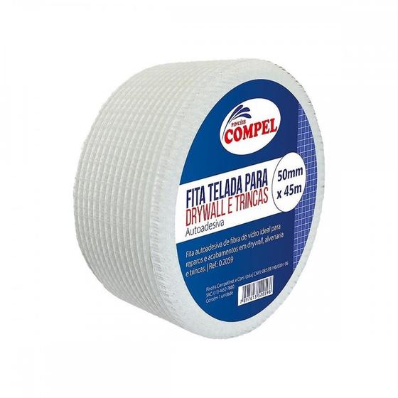 Imagem de Fita Telada Compel Para Drywall E Trincas Autoadesiva 50Mm X 45M