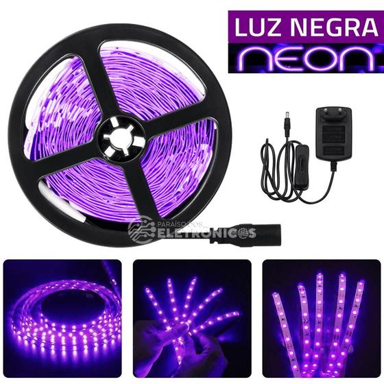 Imagem de Fita Ultravioleta USB Com 5 Metros e 120 LEDs Brilhantes Com Fonte de Alimentação - 194888