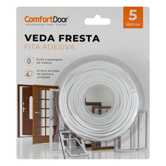 Imagem de Fita Veda Fresta Adesiva Protetor Porta Janela Vedação Comfort Door 5 Metros Branco