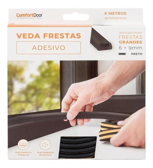 Imagem de Fita Veda Fresta Auto Adesiva Rolo 6 Metros Mod D 6Mm Preto