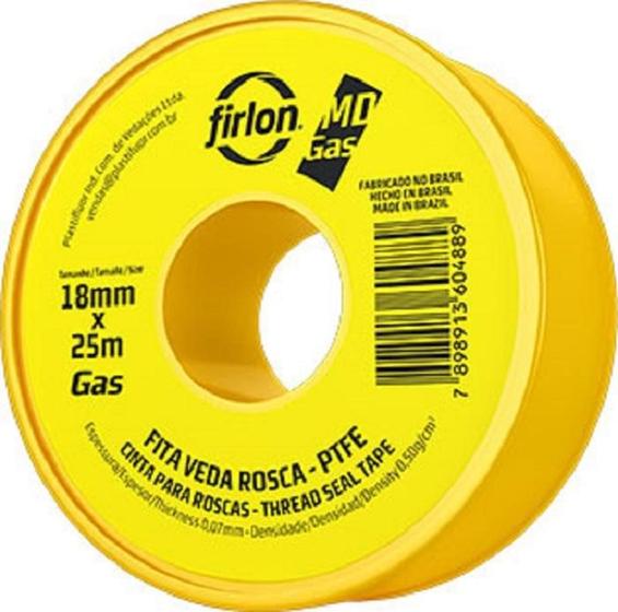 Imagem de Fita Veda Rosca Ptfe Md Gás Firlon 18Mm X 25M Plastifluor