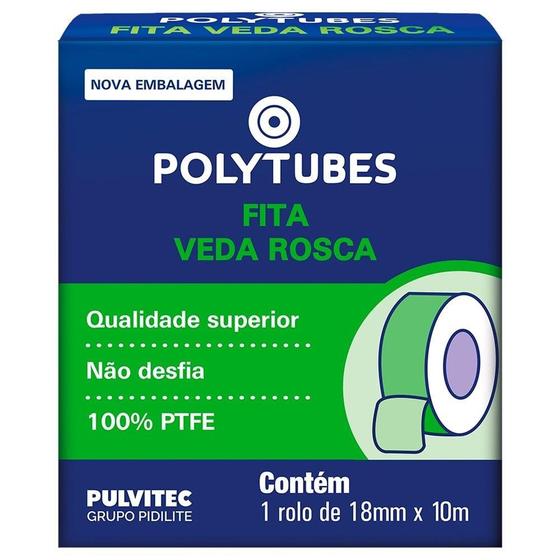 Imagem de Fita Veda Rosca Pulvitec Polytubes 18mmx10m - Embalagem com 60 Unidades