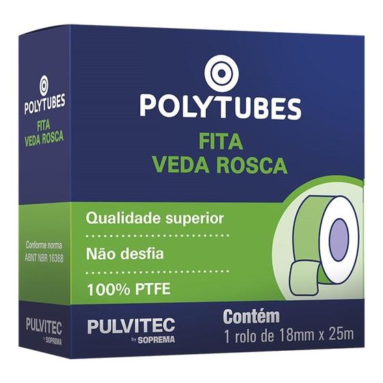 Imagem de Fita Veda Rosca Pulvitec Polytubes 18mmx25m - Embalagem com 30 Unidades