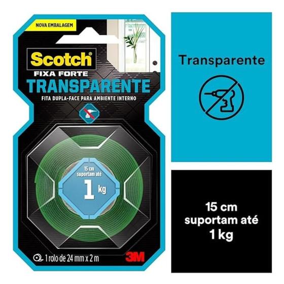 Imagem de Fita VHB Fixa Forte 24mm x 2m Transparente  Scotch - 3M