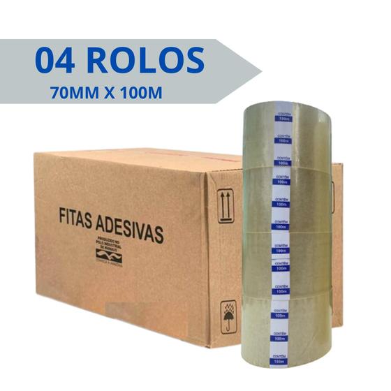 Imagem de Fitas adesivas durex transparentes 70mm x 100m kit 4 rolos