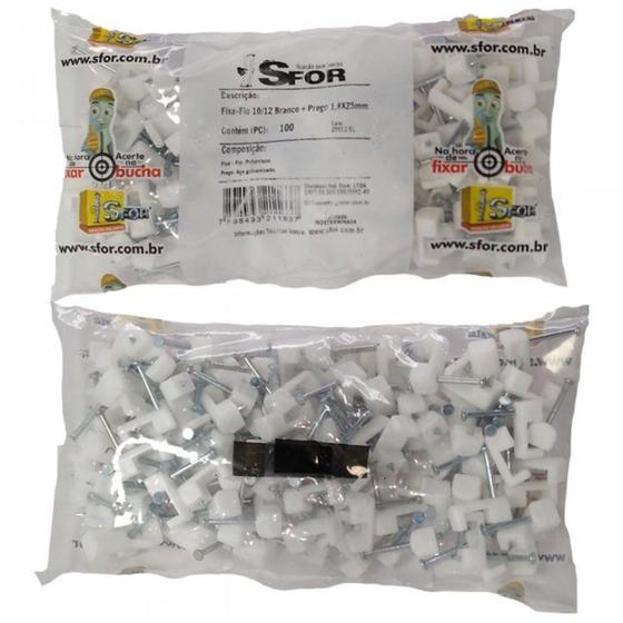 Imagem de Fixa fio 10/12 br c/prego 1,8x25 pct c/100 pcs sforplast