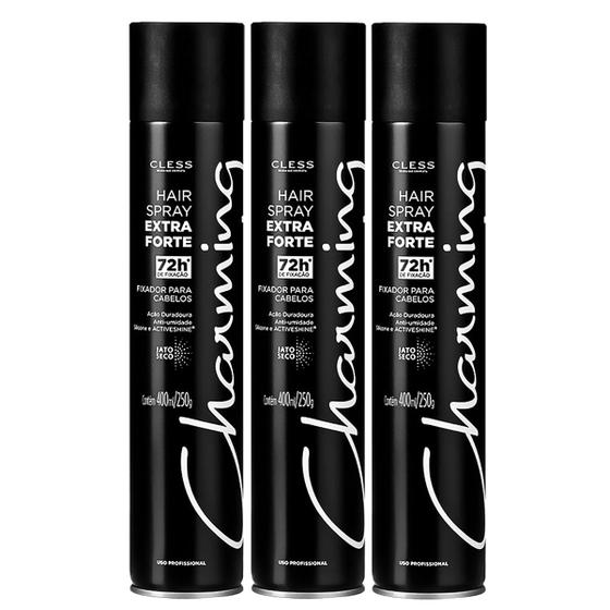 Imagem de Fixador Para Cabelo Extra Forte Charming Cless 400ml - 3 Unidades