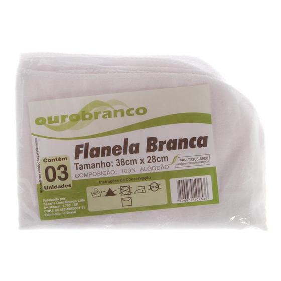 Imagem de Flanela Branca 28 X 38cm Pacote com 3 Unidades Ouro Branco