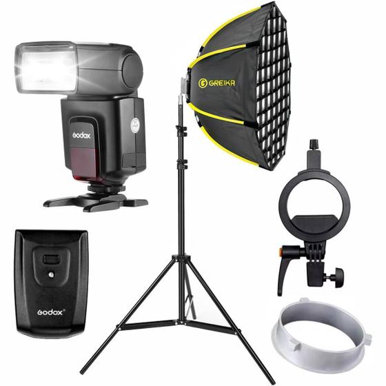 Imagem de Flash Speedlite Universal Godox Octabox 45cm Grid Com Rádio Flash + Tripé