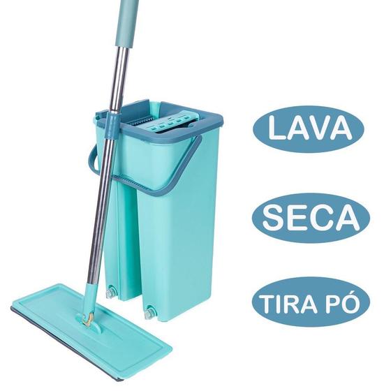 Imagem de Flat Mop Com Balde Esfregão Rodo Mágico Lava Seca Tira Pó Vassoura Limpeza Multiuso