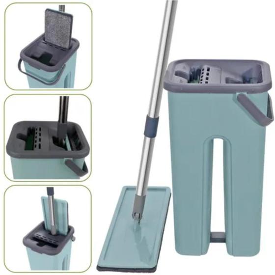 Imagem de Flat Mop Limp Com balde Esfregão Rodo Mágico Com Refil Extra